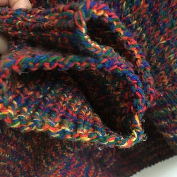 Hand KNIT Vintage Multi Colour Cardigan Sweater L - Picture 4 of 6